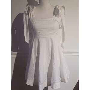 Mable Womens Mini Dress Off White Tie Straps Fit Flare Lined Sz Med Linen Cotton